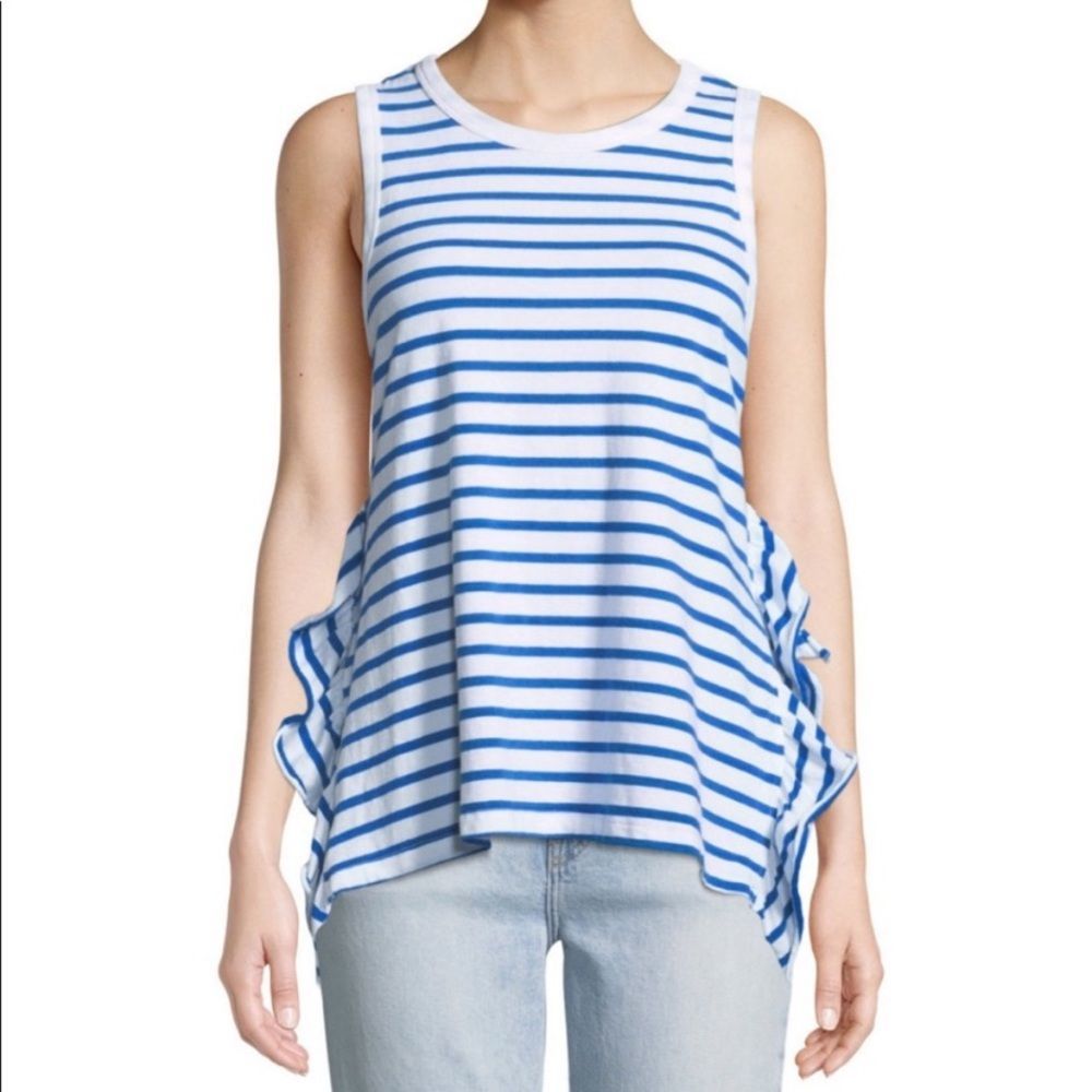 Current/Elliott | Blue & White Stripe Side Split Ruffle Tank